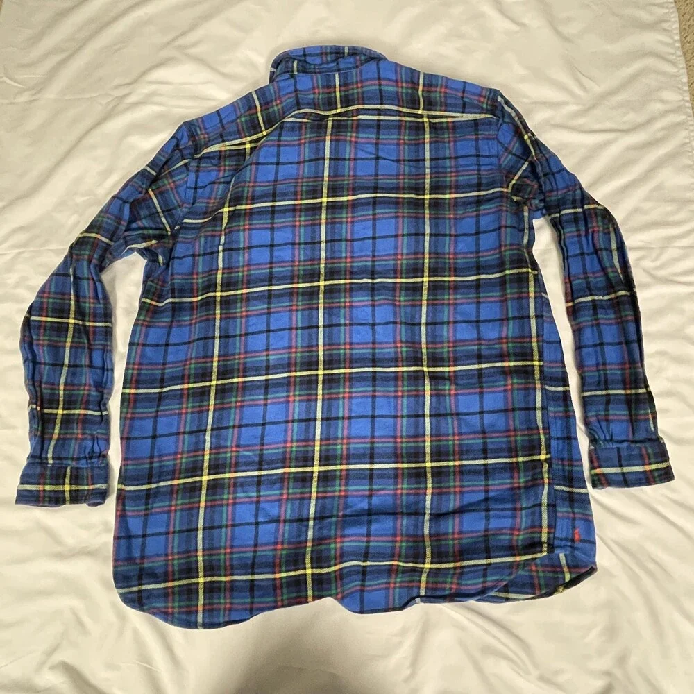 Polo Ralph Lauren Shirt Mens XLT Blue Plaid Flannel Button Front Long Sleeve